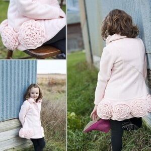 Kate Mack by Biscotti Light Pink Pea Coat with Floral Details